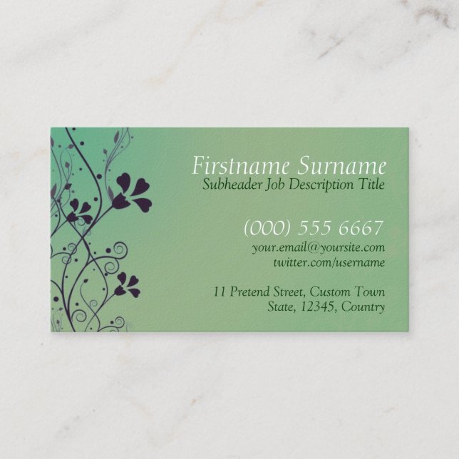 Floral Green Wash Business Card Visitenkarte (Vorderseite)