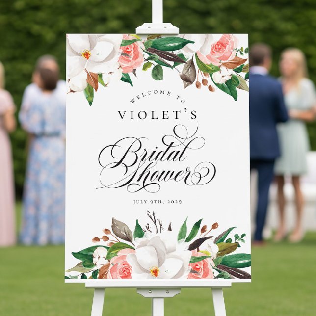 Floral Green White Pink Bridal Shower Welcome Sign Poster (Von Creator hochgeladen)