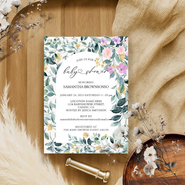 Floral Greenary Budget Baby Dusche Einladung (Von Creator hochgeladen)