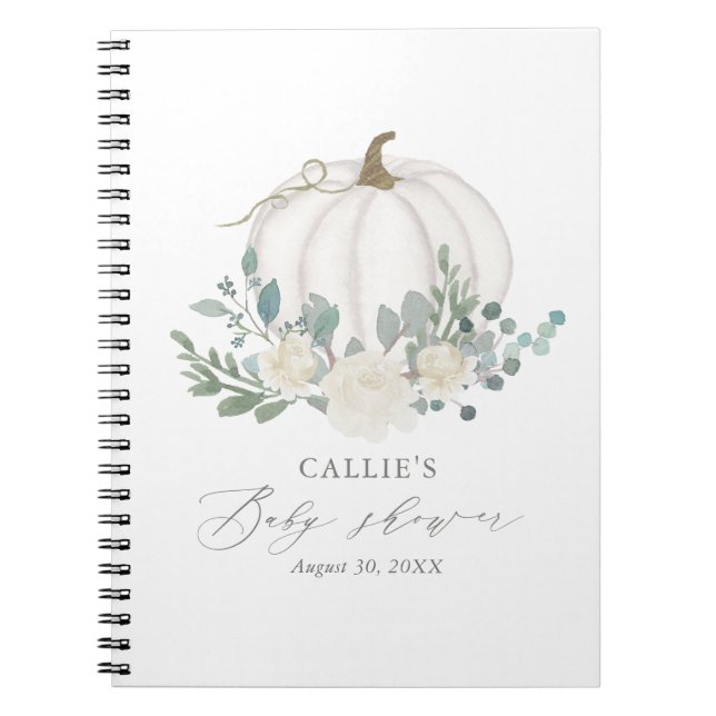 Floral Greenery Baby shower Citrouille Livre d'or (Devant)