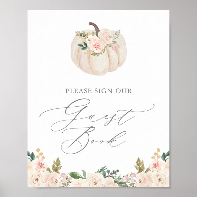 Floral Greenery Baby shower Citrouille Livre d'or (Devant)