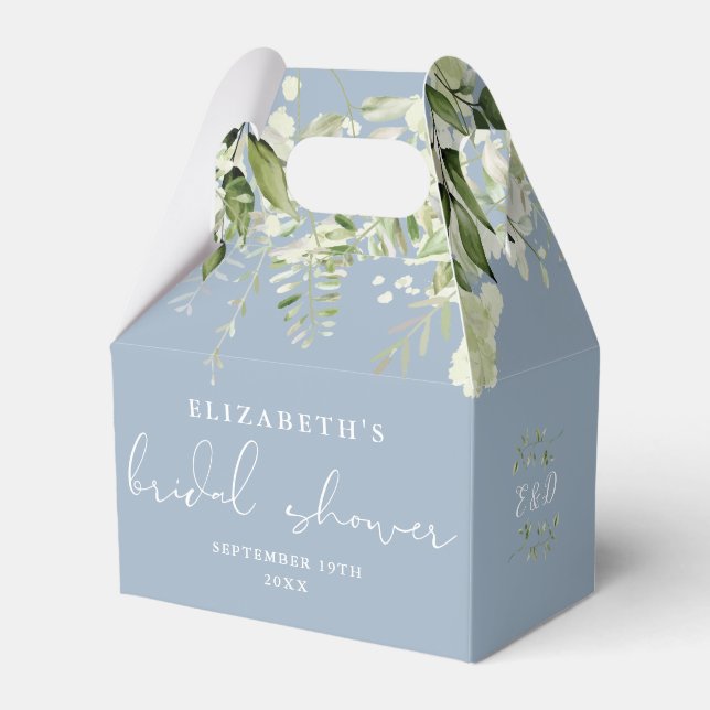 Floral Greenery Dusty Blue Brautparty Geschenkschachtel (Vorderseite)