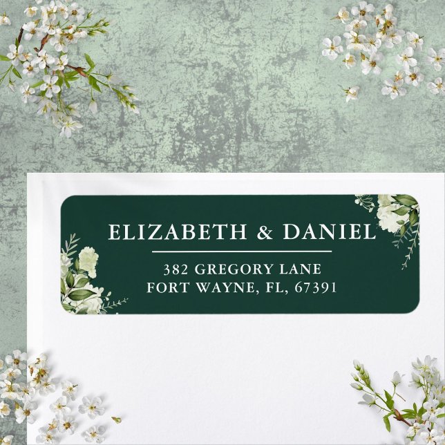 Floral Greenery Emerald Wedding Rücksendeadresse (Floral Greenery Emerald Wedding Return Address Label)
