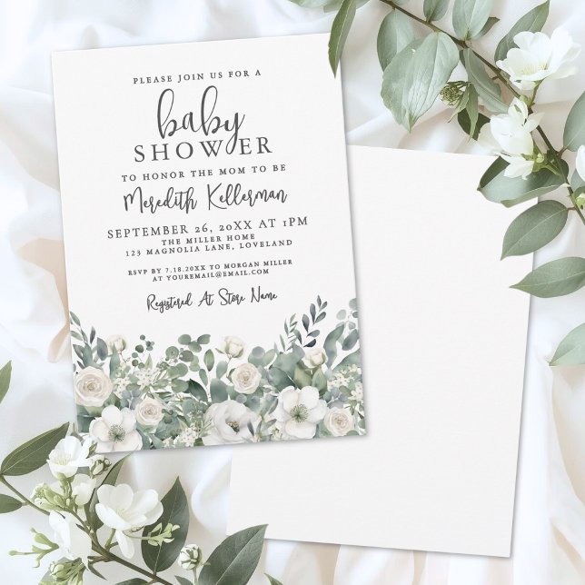 Floral Greenery Eucalyptus Baby Shower Einladung (Floral Greenery Eucalyptus Baby Shower Invitation)