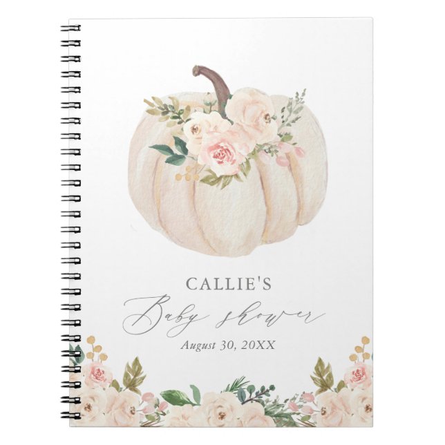Floral Greenery Pumpkin Baby Shower Gästebuch Notizblock (Vorderseite)