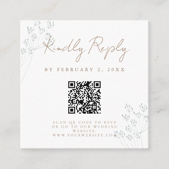 Floral Greenery Wedding Scan Code RSVP Begleitkarte (Vorderseite)