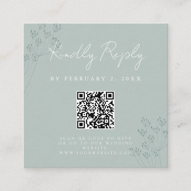 Floral Greenery Wedding Scan Code RSVP Begleitkarte (Vorderseite)