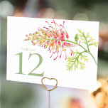 Floral Grevillea Loopy Lou Art Hochzeit Tischnummer<br><div class="desc">Botanische Aquarellmalerei von Grevillea Loopy Lou, einer australischen Hybrid-Blume Hochzeitskarte in Weiß, mit einem gedämpften Salbei grün, und einem botanischen Gemälde mit rosa bis korallenfarbener bis blassgelber Blume. Helfen Sie Ihrem Gast, seinen Tisch mit diesem schönen botanischen Kunstwerk direkt vom Künstler zu finden. Ideal für eine einfache botanische Blume mit...</div>
