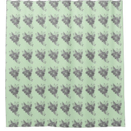 Floral Gris Sur Rideau De Douche Vert