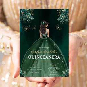 Floral Grün Bilingual Spanische Quinceanera Einladung