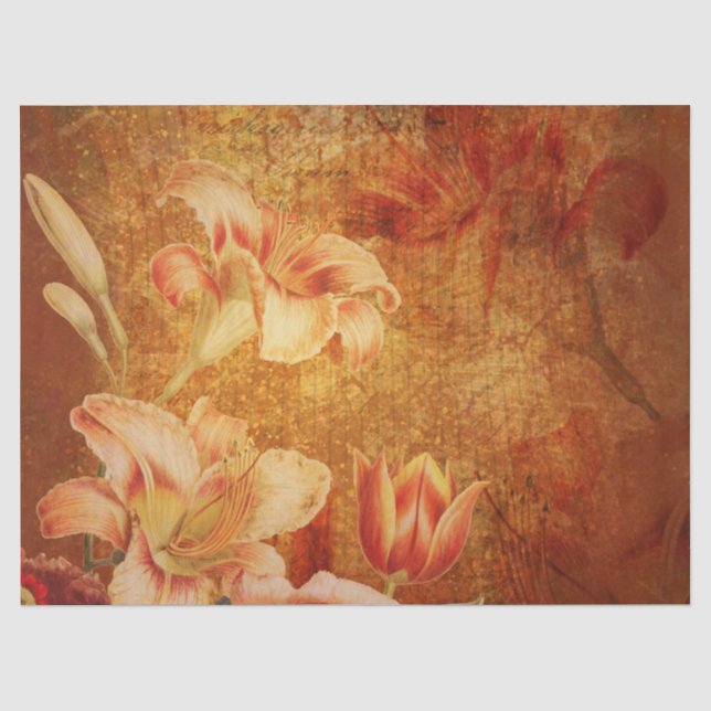 Floral Grunge Orange Lilies Decoupage Seidenpapier (Vorderseite)