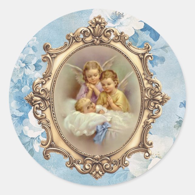 Floral Guardian Angels Baby Religious Runder Aufkleber (Vorderseite)