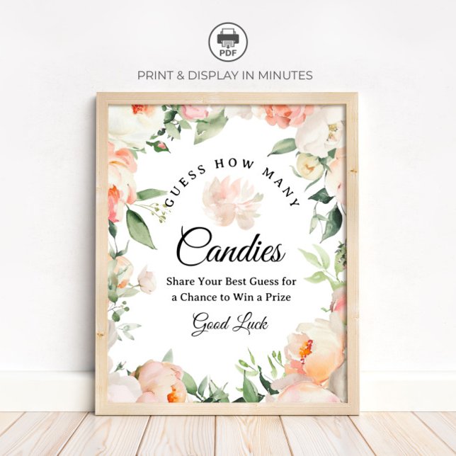Floral Guess How Many Candies Game Sign Poster (Von Creator hochgeladen)