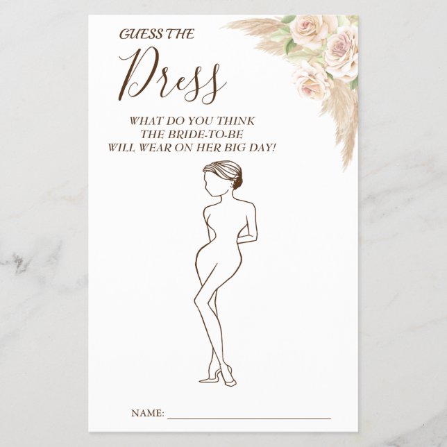 Floral Guess the Dress Brautparty Spielkarte Flyer (Vorne)