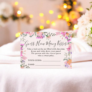 Floral Guess Wie viele Kisses Brautparty Game Begleitkarte