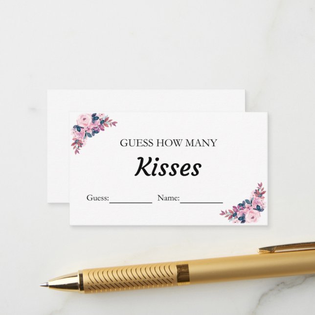 Floral Guess Wie viele Kisses Brautparty Game Begleitkarte (Vorderseite/Rückseite Beispiel)
