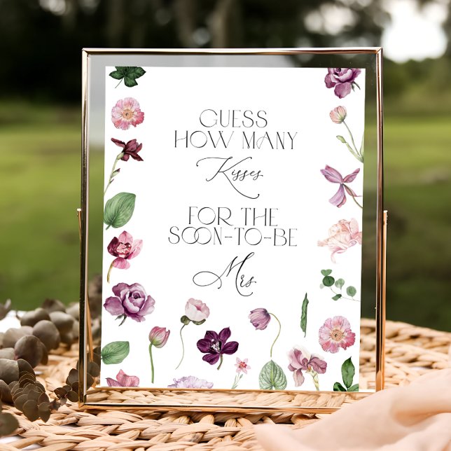 Floral Guess Wie viele Kisses Brautparty Game Po Poster (Von Creator hochgeladen)