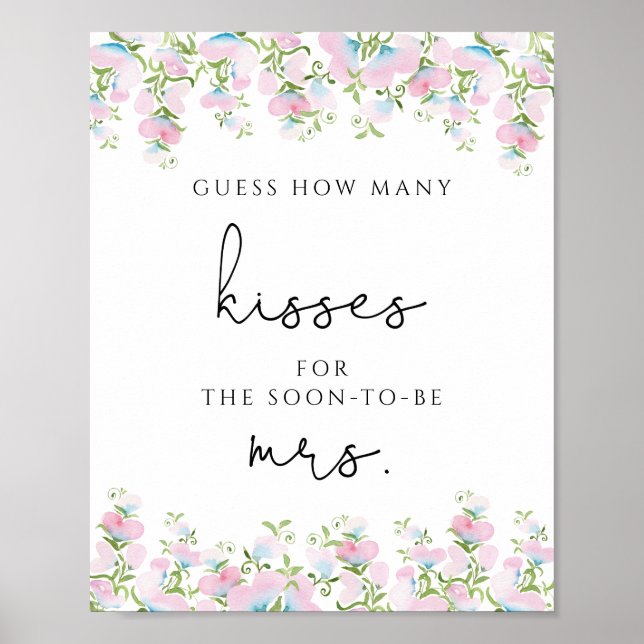 Floral Guess Wie viele Kisses Brautparty Game Po Poster (Vorne)