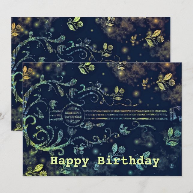 Floral Guitar Happy Birthday Card (Vorne/Hinten)