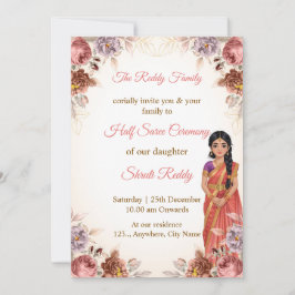 Floral Half Saree Ceremony Invitation Einladung