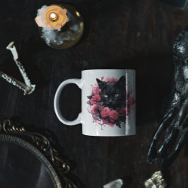 Floral Halloween Black Cat Kaffeetasse