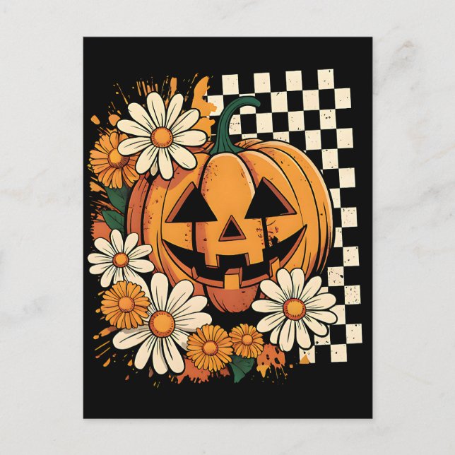 Floral Halloween Fall Pumpkin Feiertagspostkarte (Vorderseite)