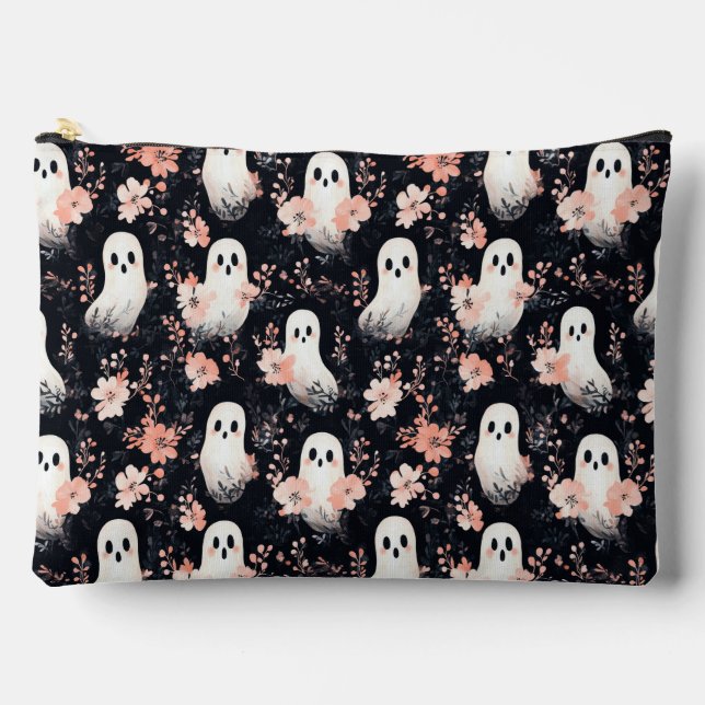 Floral Halloween Ghost Makeup Bag Zubehörtasche (Vorderseite)