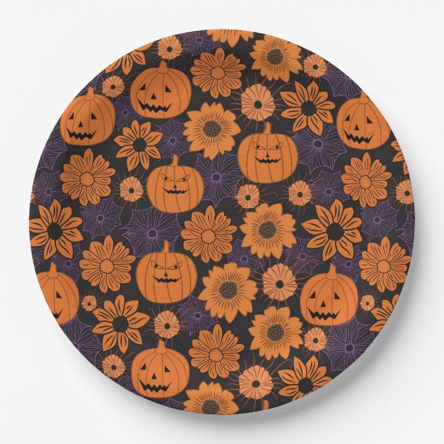 Floral Halloween Pappteller (Vorderseite)