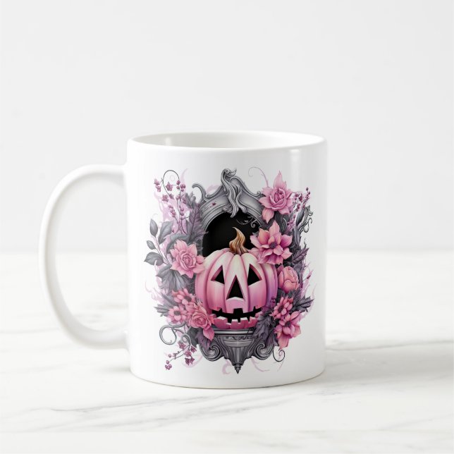 Floral Halloween Pink Pumpkin Kaffeetasse (Links)