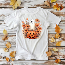 Floral Halloween Pumpkin Ghost T-Shirt