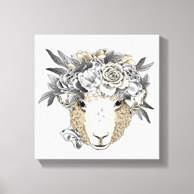 Floral Halo Sheep Leinwanddruck (Vorderseite)