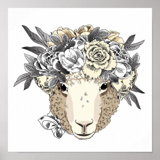 Floral Halo Sheep Poster (Vorne)