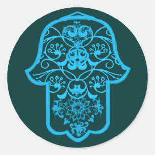 Floral Hamsa (blau) Runder Aufkleber