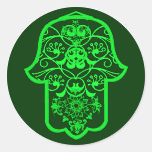 Floral Hamsa (grün) Runder Aufkleber