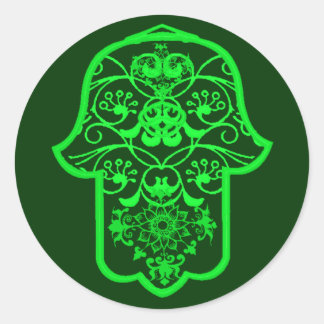 Floral Hamsa (grün) Runder Aufkleber