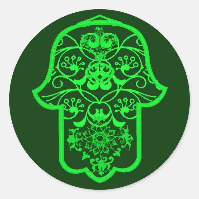 Floral Hamsa (grün) Runder Aufkleber (Vorderseite)