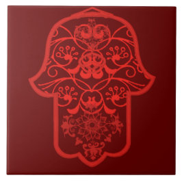 Floral Hamsa (rot) Fliese