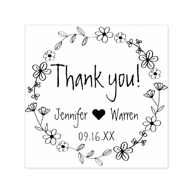 Floral Hand Draath Vielen Dank Personalisiert Permastempel (Design)