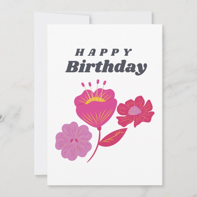 Floral Happy Birthday Card - Lebhafte, rosa Blume Einladung (Vorderseite)