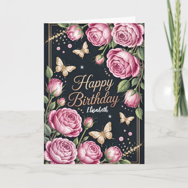 Floral Happy Birthday Karte (Vorderseite)