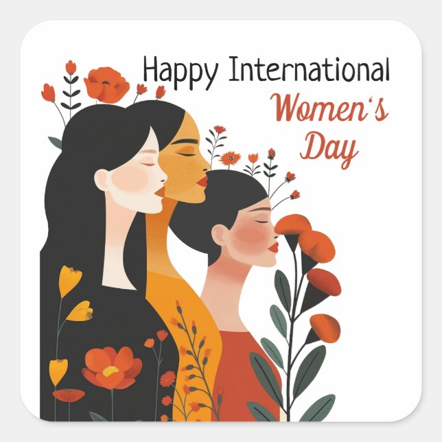 Floral Happy International Women's Day Sticker (Vorderseite)