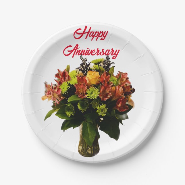 Floral Happy Jubiläum Pappteller (Vorderseite)