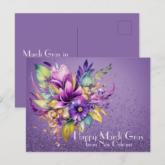 Floral Happy Mardi Gras aus New Orleans Postkarte (Vorne/Hinten)