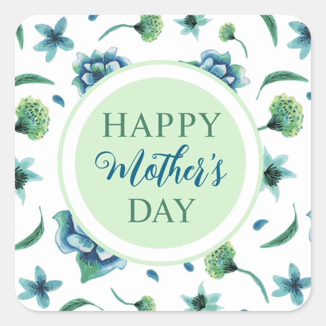 Floral Happy Mother Day Quadratischer Aufkleber (Vorderseite)