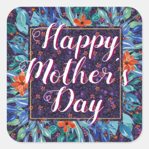 Floral Happy Mutter Tag Elegant Boho Chic Custom Quadratischer Aufkleber