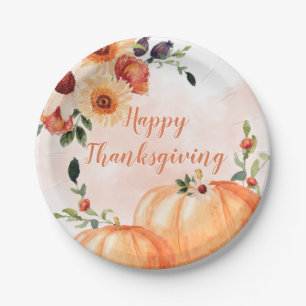 Floral Happy Thanksgiving Pappteller