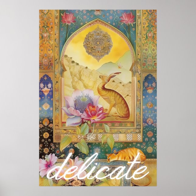 Floral Hare Art Poster Retro Animal Wall Decor (Vorne)