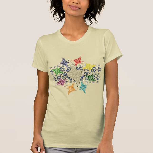 Floral Hawaiian Manta Ray T-Shirt (Vorderseite)
