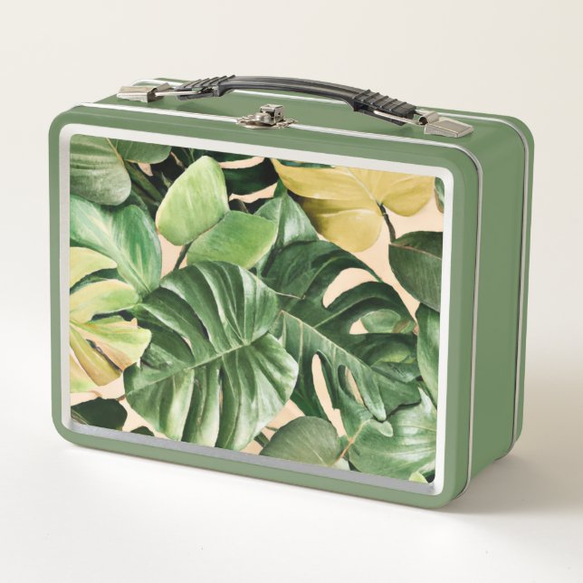 Floral/hawaiianisches/tropisches Blatt Metall Brotdose (Vorderseite)
