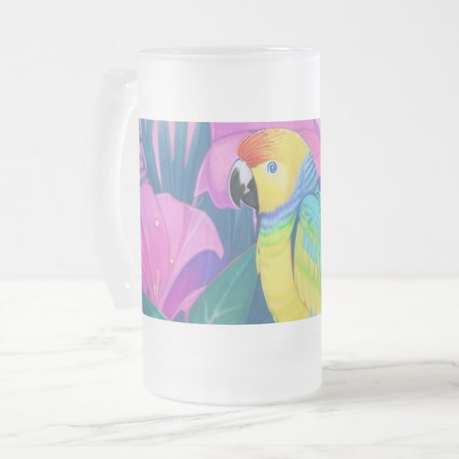 Floral/hawaiisch/tropisch/papagei Mattglas Bierglas (Vorderseite Links)